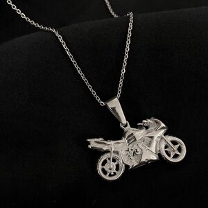 Silver and Gold stainless steel Motorcycle Pendant Necklace